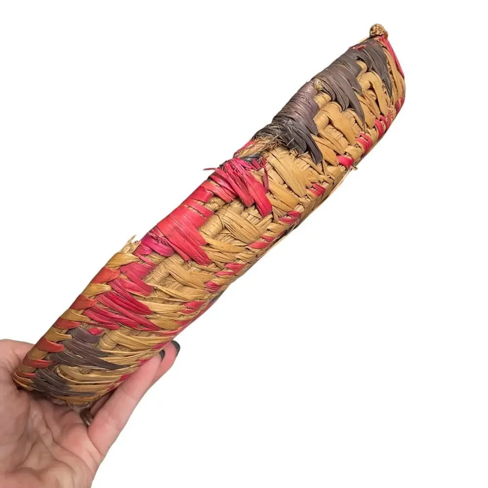 Vintage Woven Raffia Basket Boho Wall Hanging Straw Colorful Round FLAW READ